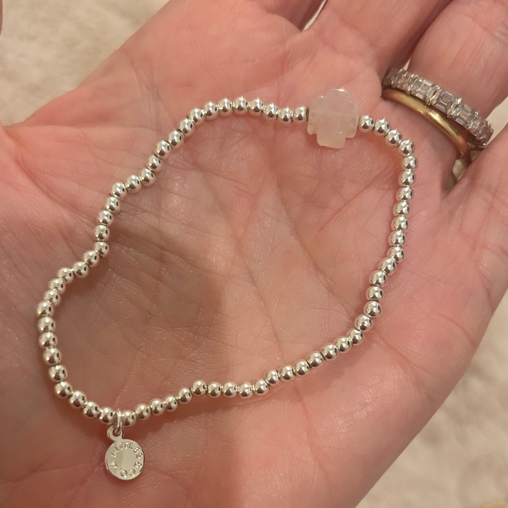 Elegant Silver Beaded Bracelet with Pink Stone